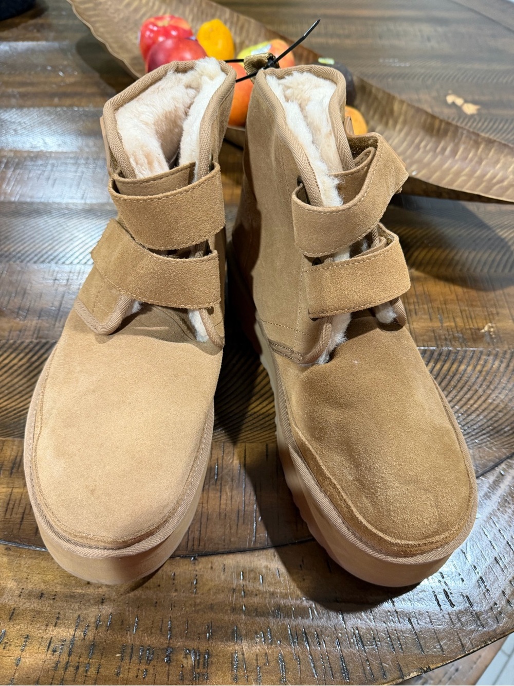 UGG Chestnut Suede Ankle Boots with Faux Shearling
